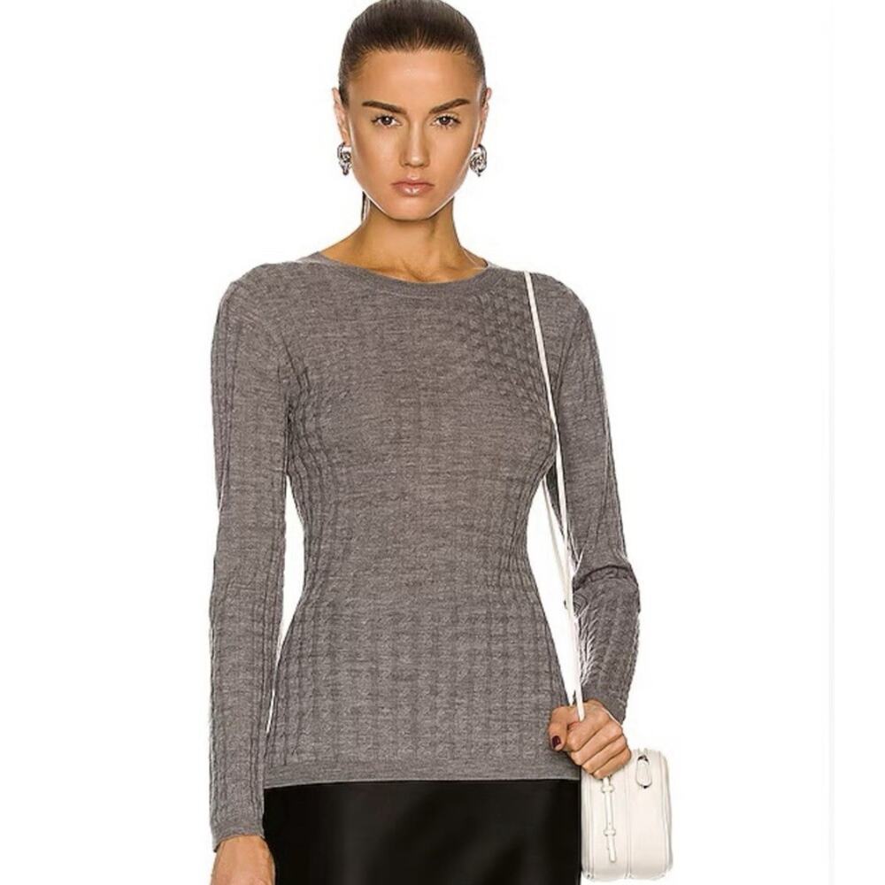 Toteme Mini Cable Merino Knit Sweater M Light Grey Melange Luxury Designer
